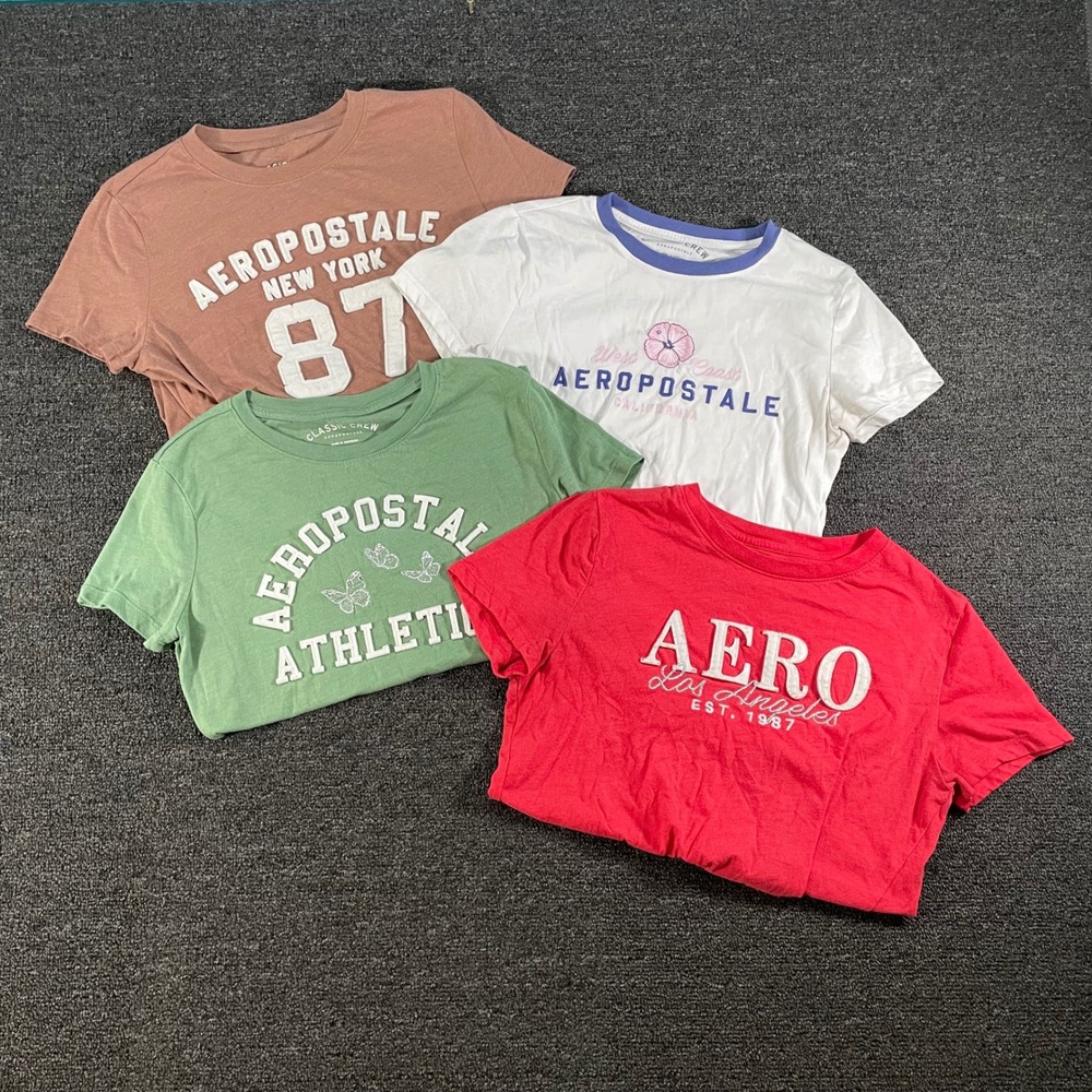 Aeropostale Graphic T-Shirt Bundle Womens Large Mauve Green Red White Good 4pk